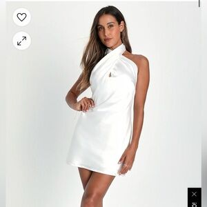 Lulus Beyond Classy White Satin Halter Mini Dress
